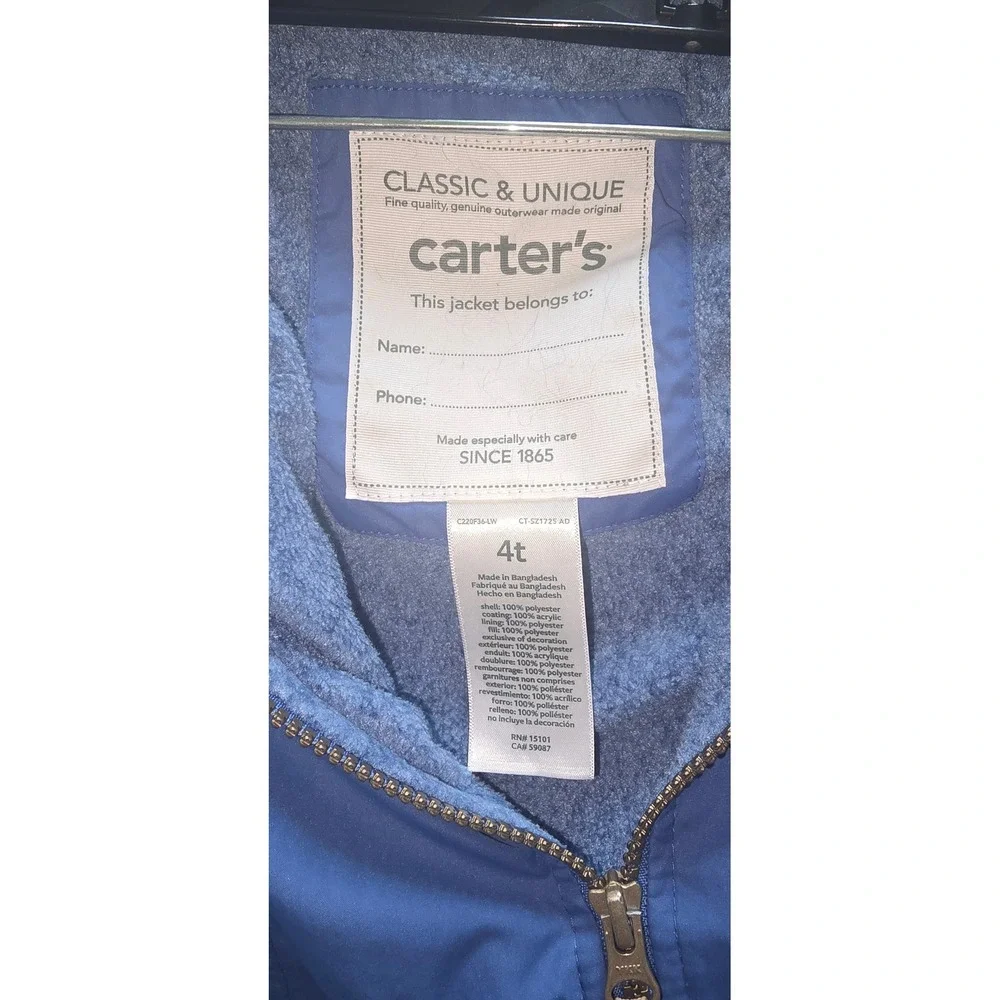 Carters Adventure Gear Boys Blue Colorblock Fleece‎ Lined Hooded Jacket 4T
